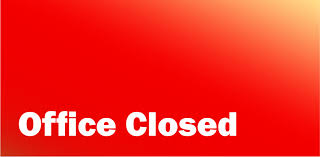 Office Closed written in white on a red background