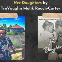 Collage of two photos: TreVaugh Malik Roach-Carter leans against a fence, book cover depicting photo of child and adult